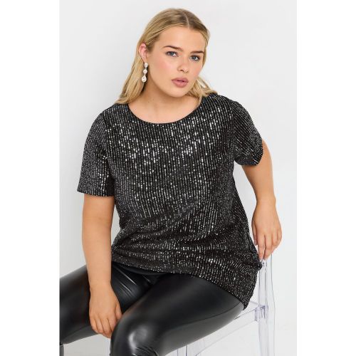 Top Noir & Argenté Velours Empiècement Sequins Size 48 - Yours - Modalova