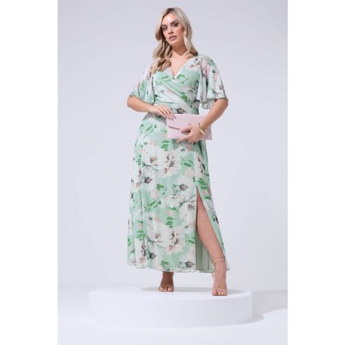 Robe Cachecœur Vert Sauge En Tulle À Fleurs Size 48 - Yours London - Modalova