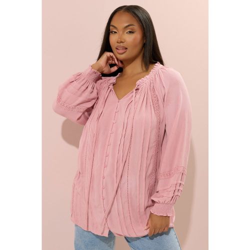 Haut Rose À Plis À Col Noué Size 44 - Yours - Modalova