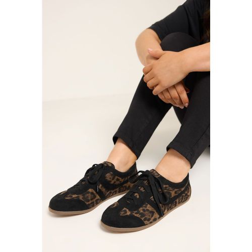 Baskets Basses Noires À Rayures Rétro Et Imprimé Léopard, Coupe Extra Large Eeesize 37EEE - Yours - Modalova