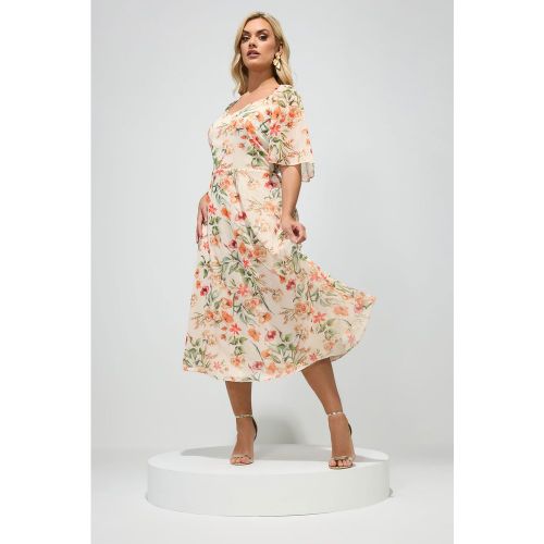 Robe Midaxi Crème Floral Métallique Size 46 - Yours London - Modalova