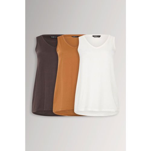 Lot De 3 Débardeurs À Col En V Marron Chocolat Et Rouille Size 42 - Yours - Modalova