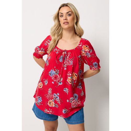 Blouse Rouge À Fleurs Avec Lien À L'encolure Size 44 - Yours - Modalova