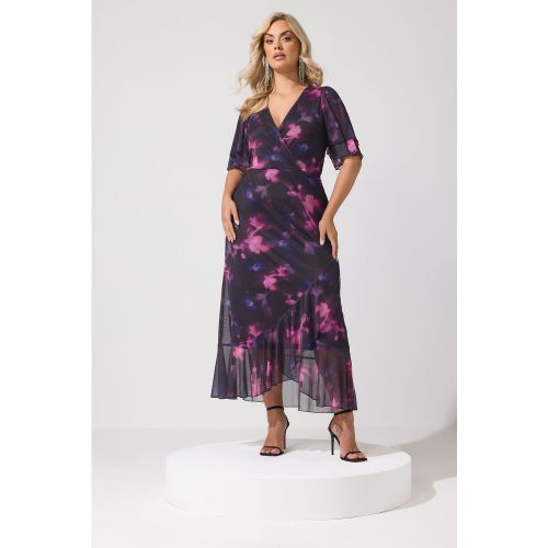 Robe Cachecœur Violette À Ourlet Volanté Et Motif Abstrait Size 38 - Yours London - Modalova