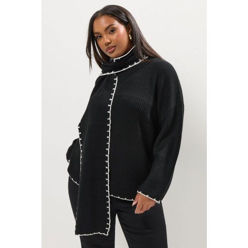 Pull Noir À Détail Écharpe Et Point De Couverture Size 46-48 - Yours - Modalova