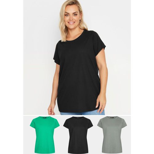 Pack Curve Black & Green Core Tshirts, Grande Taille & Courbes - Yours - Modalova