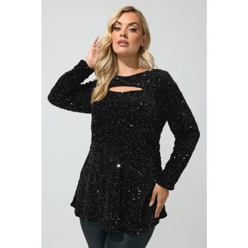 Top À Découpe Goutte D'eau En Velours Noir À Sequins Size 42 - Yours London - Modalova