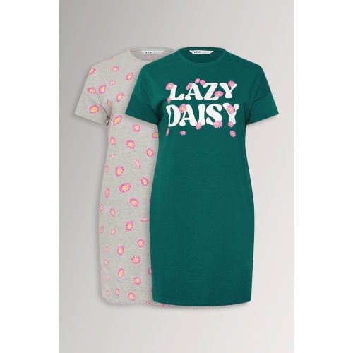 Lot De 2 Chemises De Nuit Verte & Grise 'Lazy Daisy' Size 54-56 - Yours - Modalova