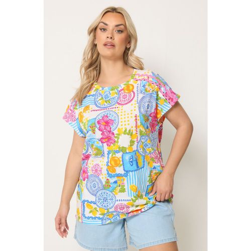 Tshirt Blanc À Imprimé Mosaïque Et Bordure Fantaisie Size 44 - Yours - Modalova