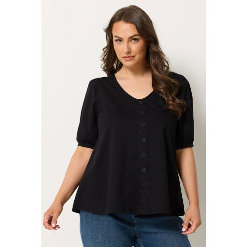Top Noir À Manches Bouffantes Boutonné Sur Le Devant Size 48 - Yours - Modalova