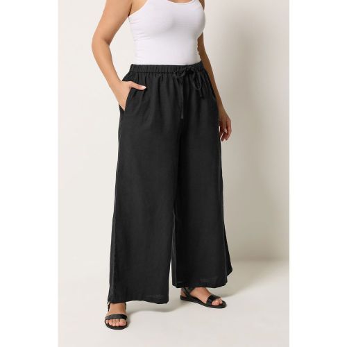 Pantalon Noir En Lin Orné De Crochet Size Regular > 58-60 - Yours - Modalova