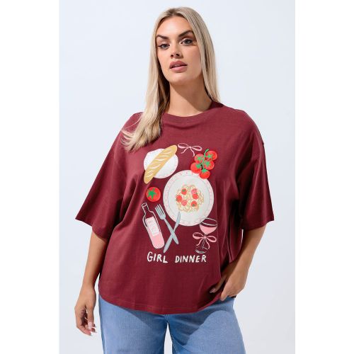 Tshirt Rouge Bordeaux Avec Slogan « Girl Dinner » Size 44 - Limited Collection - Modalova