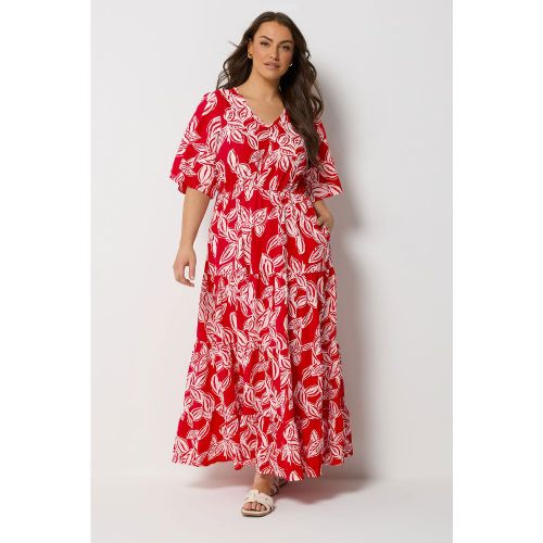 Robe Longue Étagée Rouge À Imprimé Feuille Size 48 - Yours - Modalova