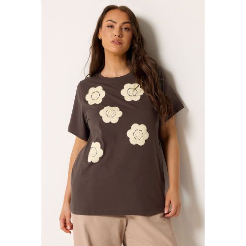 Tshirt Marron Chocolat À Marguerites Appliquées Size 54-56 - Yours - Modalova