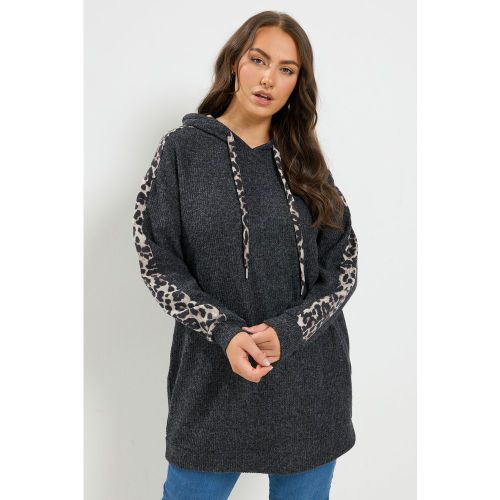 Sweat À Capuche Gris À Imprimé Léopard Size 58-60 - Yours - Modalova