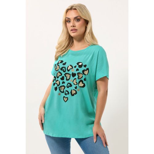 Tshirt Vert Avec Cœur Imprimé Léopard Size 50-52 - Yours - Modalova