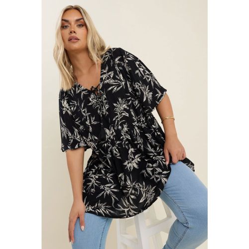Haut Noir Et Blanc À Col Noué Et Imprimé Palmiers Size 50-52 - Yours - Modalova