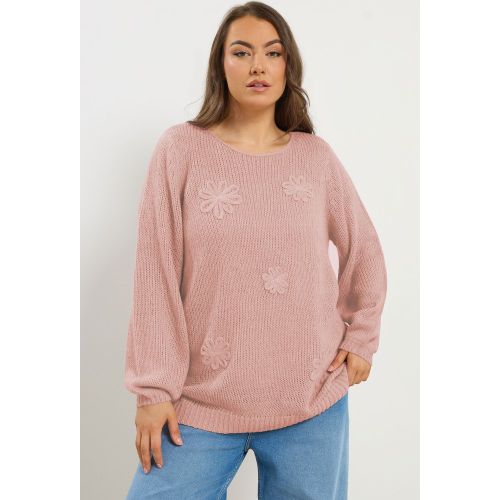 Pull En Maille Rose À Fleurs Size 54-56 - Yours - Modalova