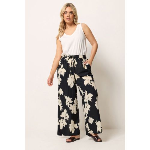 Pantalon Large Texturé Noir À Fleurs Size 42 - Yours - Modalova