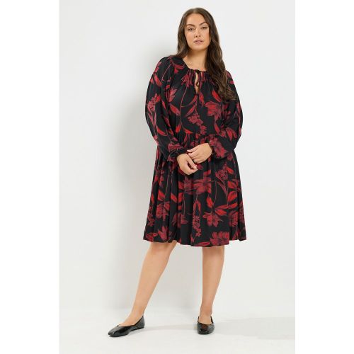 Robe Noire À Fleurs Nouée Sur Le Devant Size 48 - Yours - Modalova