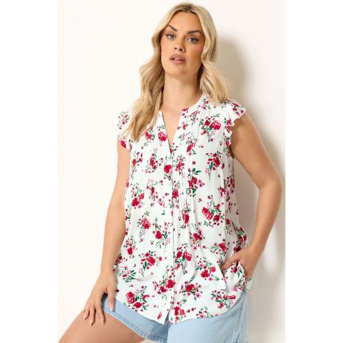 Top Sans Manches Blanc À Fleurs Avec Plis Nervurés Size 66-68 - Yours - Modalova
