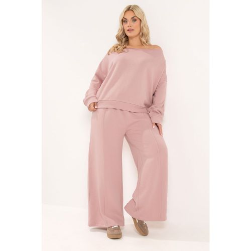 Ensemble Rose Sweatshirt À Épaules Dénudées Et Pantalon De Jogging Large Size Short > 46-48 - Yours - Modalova