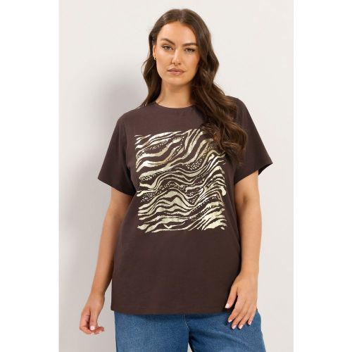 Tshirt Marron Chocolat À Motif Zèbre Métallisé Size 54-56 - Yours - Modalova