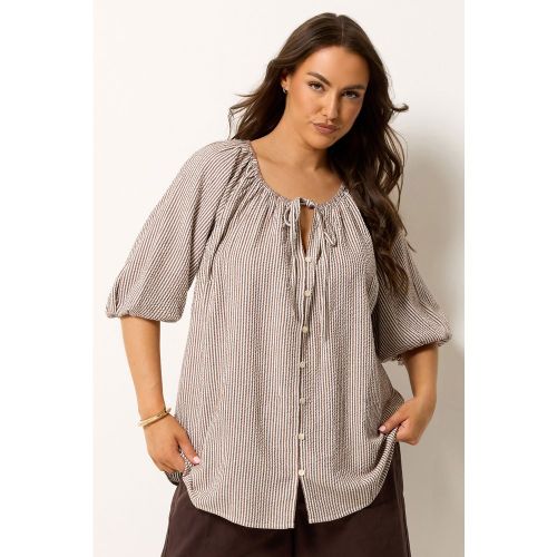 Top Marron À Rayures À Nouer Sur Le Devant Size 50-52 - Yours - Modalova