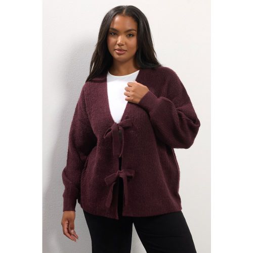 Curve Cardigan Rouge Vin Avec Nœud Papillon Sur Le Devant Size 42-44 - Yours - Modalova