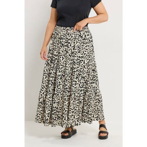 Jupe Noire Texturée Avec Volants Et Imprimé Abstrait Size 50-52 - Yours - Modalova