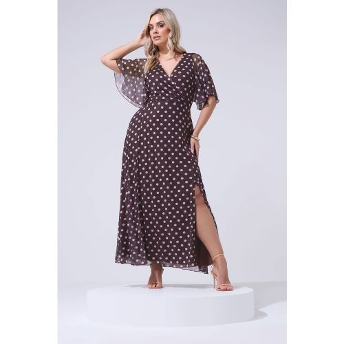Robe Cachecœur Marron Chocolat Et Rose À Pois Size Regular > 40 - Yours London - Modalova