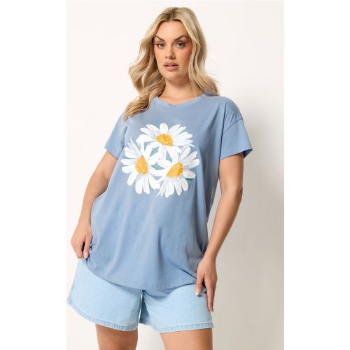 Tshirt Graphique Bleu Clair Orné De Marguerites Size 54-56 - Yours - Modalova