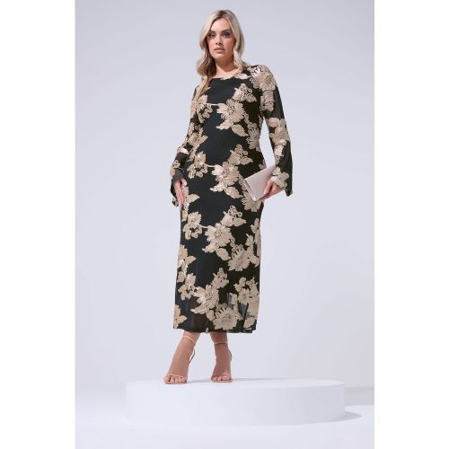 Robe Noire À Fleurs Appliquées Size 44 - Yours London - Modalova
