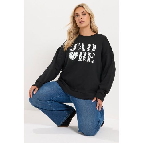 Sweatshirt Noir À Pois Avec Slogan « J’Adore » Size 50-52 - Yours - Modalova