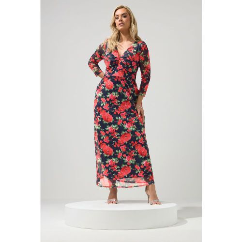 Robe Nouée Bleu Marine À Fleurs Size 48 - Yours London - Modalova