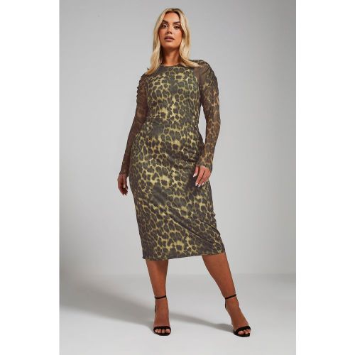 Robe Midi Marron Design Plissé Léopard En Filet Size 54-56 - Limited Collection - Modalova