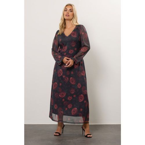 Robe Longue Noire En Maille Fleurie Size 44 - Yours - Modalova