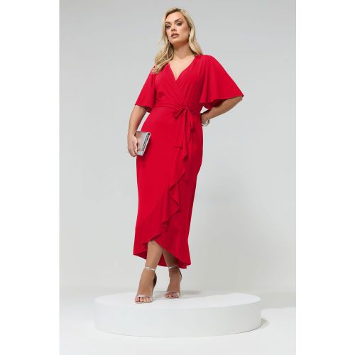 Robe Longue Cachecœur Rouge À Manches Courtes Et Volants Size 46 - Yours London - Modalova
