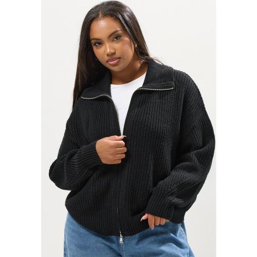 Cardigan Bomber À Col En Tricot Noir Size 42-44 - Yours - Modalova