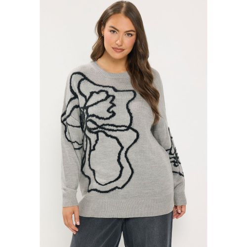 Pull En Maille Gris Chiné À Fleurs Size 42-44 - Yours - Modalova