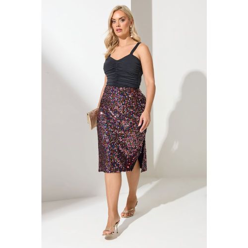 Jupe Midi Rose Paillettée À Fente Size 46 - Yours London - Modalova