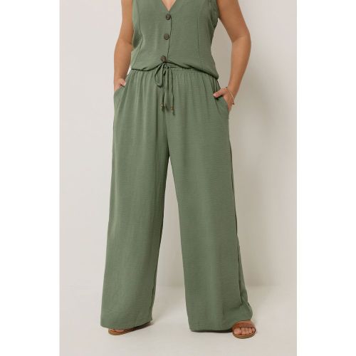 Pantalon Wide Leg Vert Kaki En Sergé À Poches Size 58-60 - Yours - Modalova