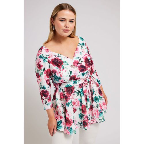 Top Peplum Floral Rose & Vert, Grande Taille & Courbes - Yours London - Modalova