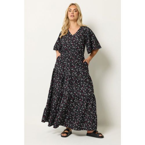 Robe Longue Texturée Noire À Petites Fleurs Size 44 - Yours - Modalova