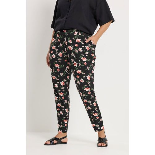 Sarouel Noir À Motif Floral Et Doubles Plis Size 54-56 - Yours - Modalova