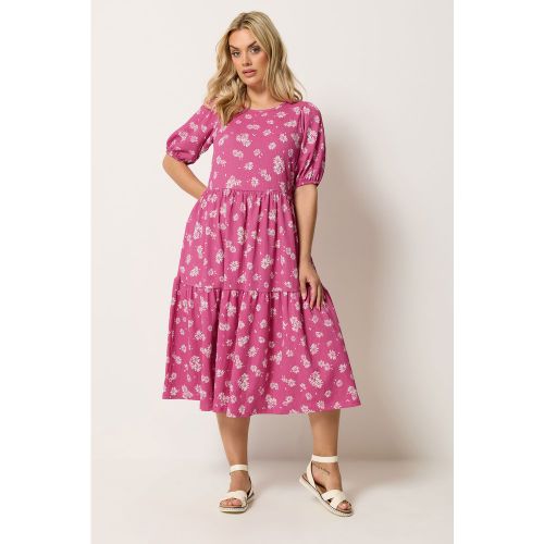 Robe Rose À Marguerites À Volants Size 46 - Yours - Modalova