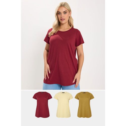 Lot De 3 Tshirts Basiques Jaune Pastel Et Bordeaux Size 46 - Yours - Modalova