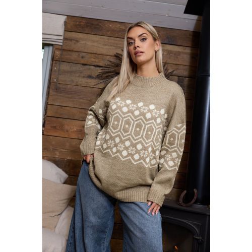 Pull Tunique Jacquard Marron Naturelsize 42-44 - Yours - Modalova