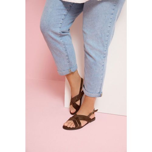 Sandales Marron En Simili Daim À Brides Croisées, Wide E Fitsize 40EEE - Yours - Modalova
