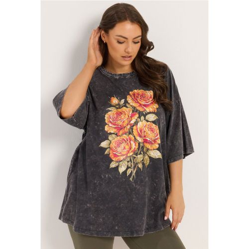 Tshirt Droit Gris À Imprimé Rose Size 44 - Yours - Modalova